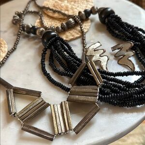 VINTAGE geometric bohemian Black and Silver necklace Set